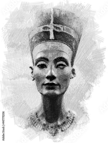 Nefertiti Bust pen sketch, Egyptian Museum of Berlin, Germany