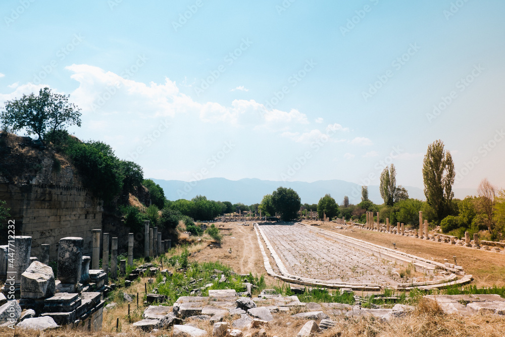 Pool of the ancient city of Aphrodisias. Ancient pool structure thousands of years old. The ancient city of Aphrodisias in Aydın.