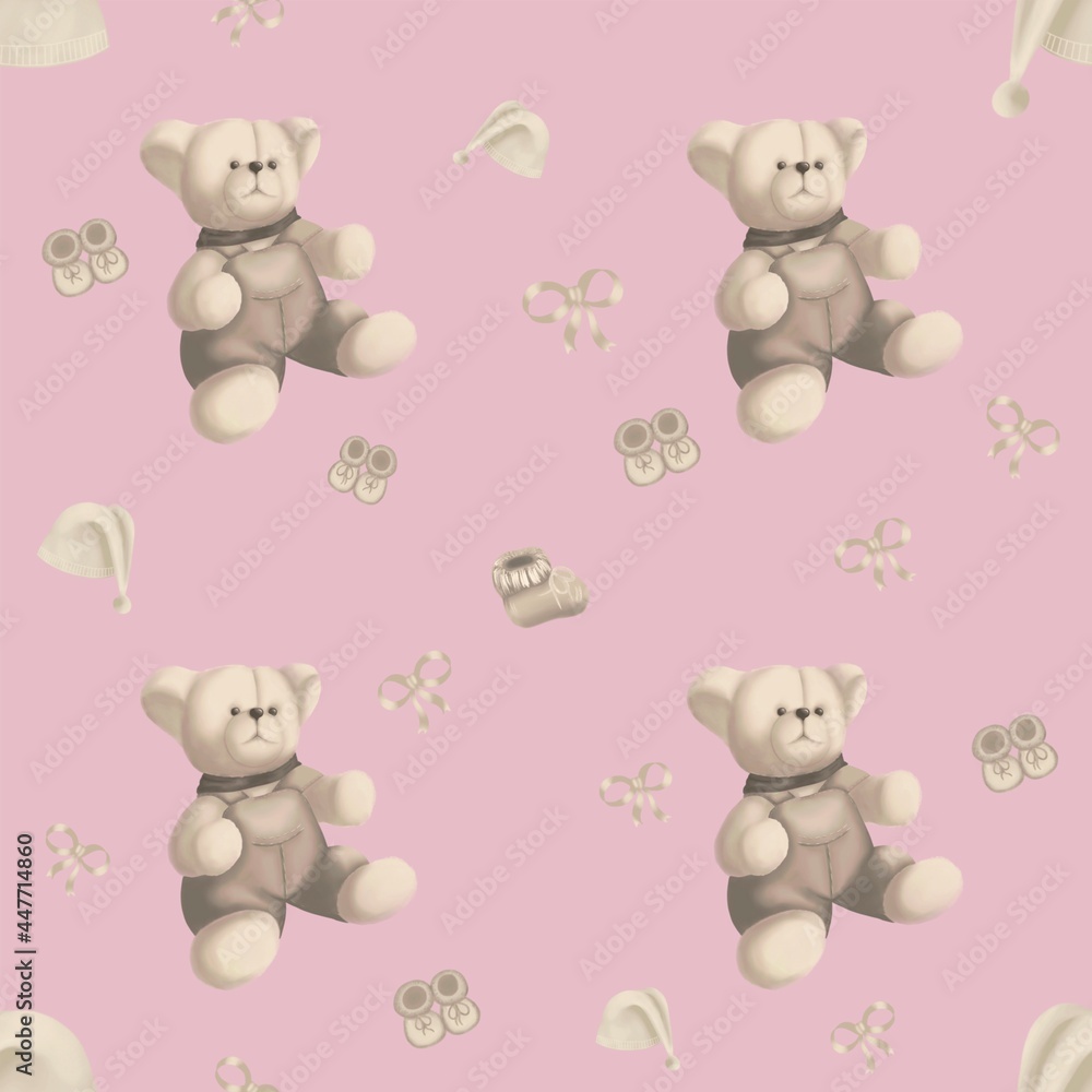 pattern for girls with a toy, a hat, a bow, socks. pattern for girls with a toy, a hat, a bow, socks.