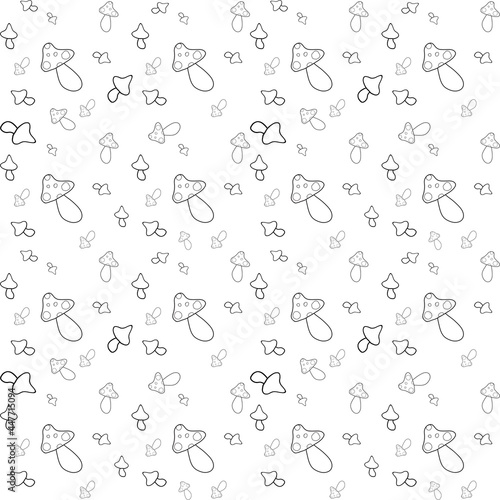 pattern with mushrooms and fly agarics on a white background