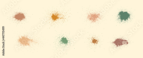 Grunge powder stains . Splatter set. Abstract backdrops. Powder texture backgrounds. Highly detailed grunge. Trendy pastel color overlays.