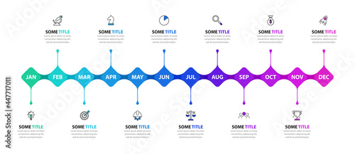 Infographic design template. Timeline concept with 12 steps