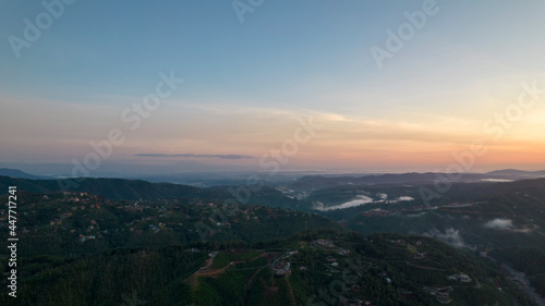 Gatlinburg TN Cabins on Mountain Drone Photo During Sunrise - Smoky Mountains