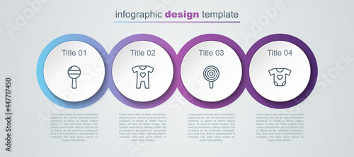 Set line Rattle baby toy, Baby clothes, Lollipop and . Business infographic template. Vector