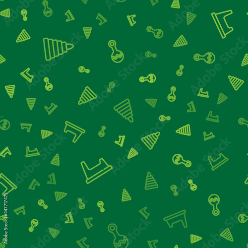 Set line Pyramid toy, Baby potty and Rattle baby on seamless pattern. Vector