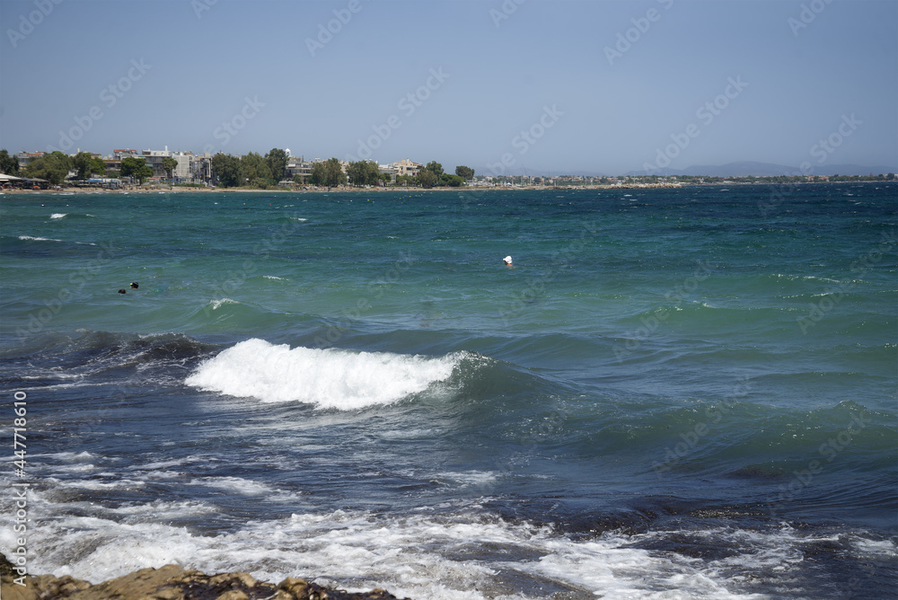 seascape with waves in Greece in summer
