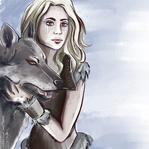 portrait of a girl with a wolf