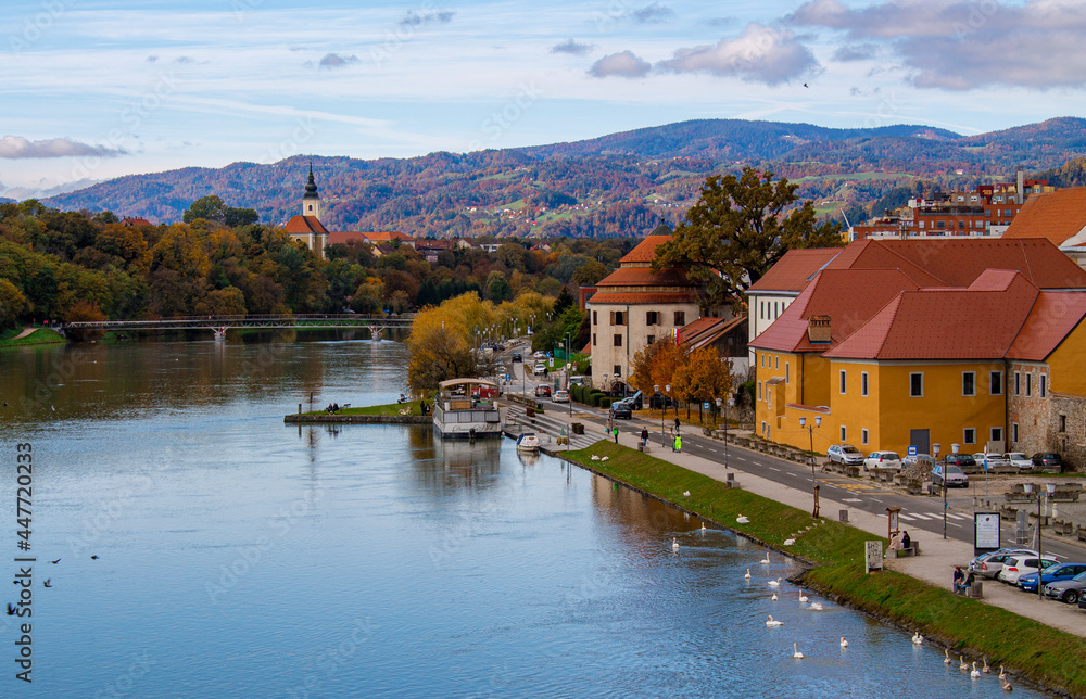 Autumn view from a bridge in Maribor