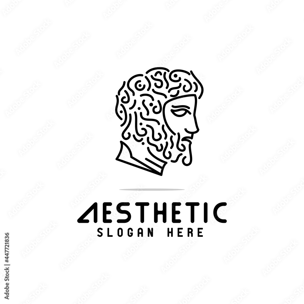 God Statue drawing Face head hair and beard,vector template