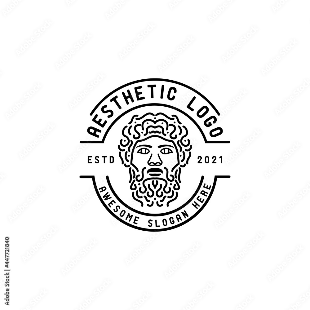 God Statue drawing Face head hair and beard,vector template