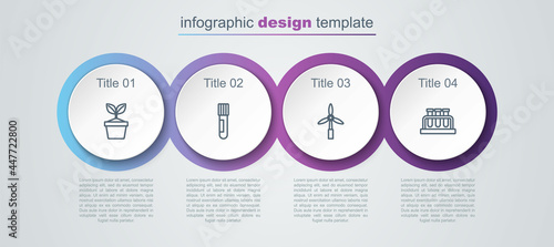Set line Plant in pot, Test tube and flask, Wind turbine and . Business infographic template. Vector
