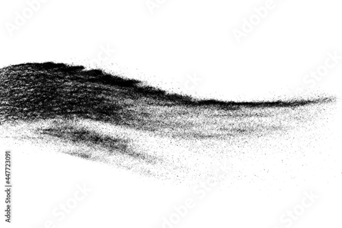Black grainy texture isolated on white background. Dust overlay. Dark noise granules. Digitally generated image. Vector design elements. Illustration, Eps 10.