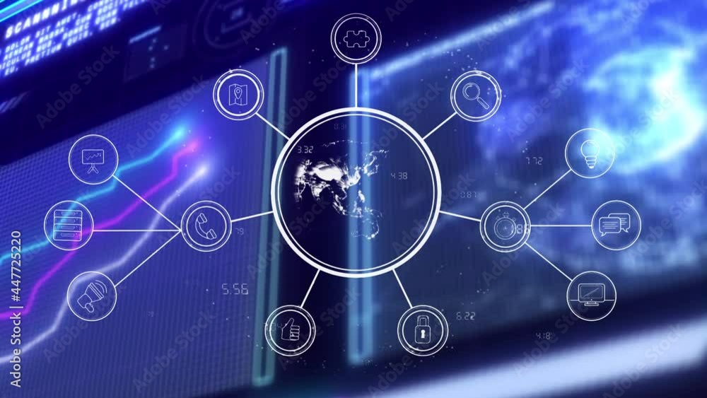 Animation of network of connections and data processing on interface Animation of network of connections and data processing on interface