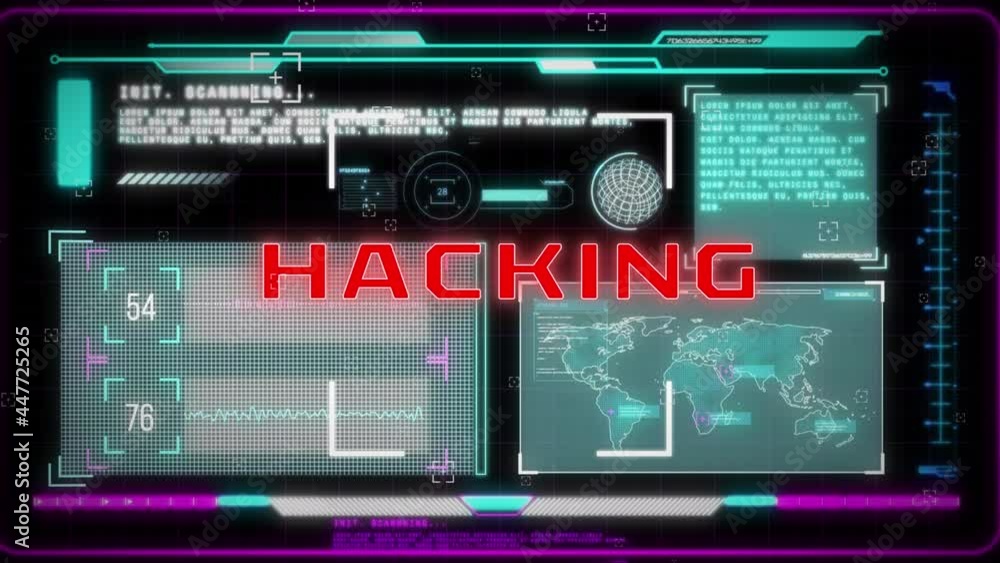 Animation of cyber attack warning and data processing on interface Animation of cyber attack warning and data processing on interface