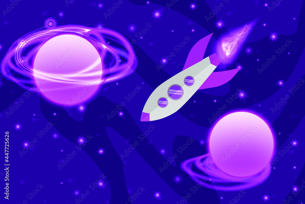 Purple space galaxy abstract background stars planet rocket violet eps vector editable