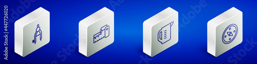 Set Isometric line Drawing compass, Measuring instrument, cup and Compass icon. Vector