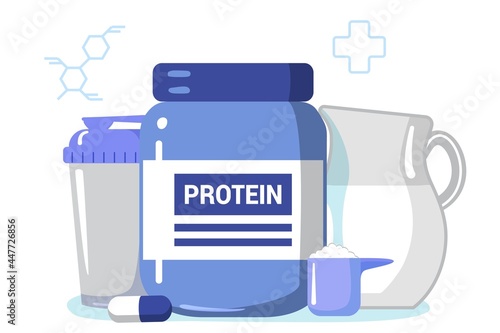 Whey protein Casein Bcaa Creatine Sport nutrition Edible oil isolated on white background Proteins for sport vector illustration Bodybuilding industry Sports vitamins supplements for fitness
