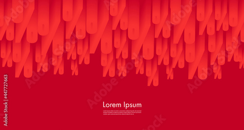 Vector illustration with red percent symbols falling down on red background, sale advertising poster backdrop, business presentation cover