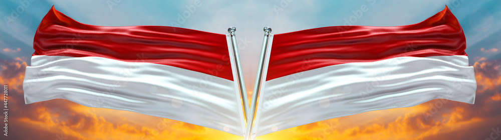 Indonesia Flag and Indonesia flag waving with texture sky Cloud and