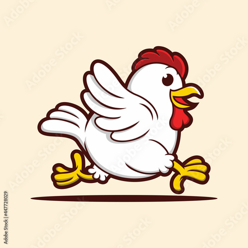 Chicken running, funny cartoon chicken vector illustration