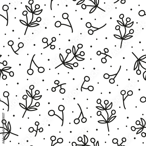 Seamless pattern with blueberry twigs.