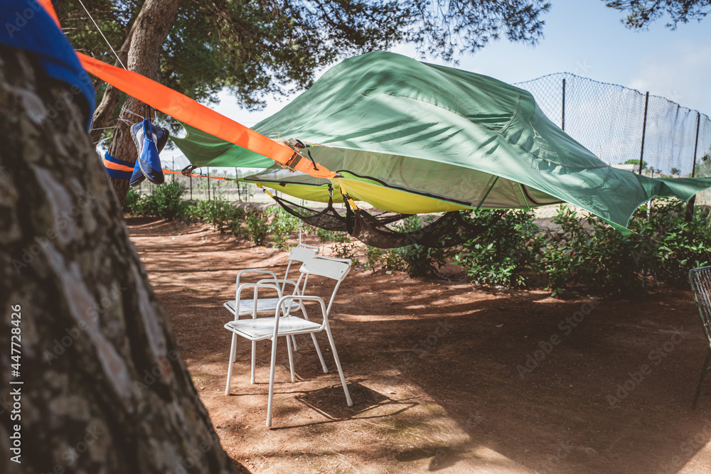 Santa Maria di Leuca, Italy - July 2021 -  Tents installed in the camping