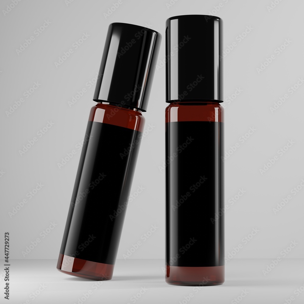 amber roller ball bottle with black cap and blank label for mockup amber roller ball bottle with black cap and blank label for mockup