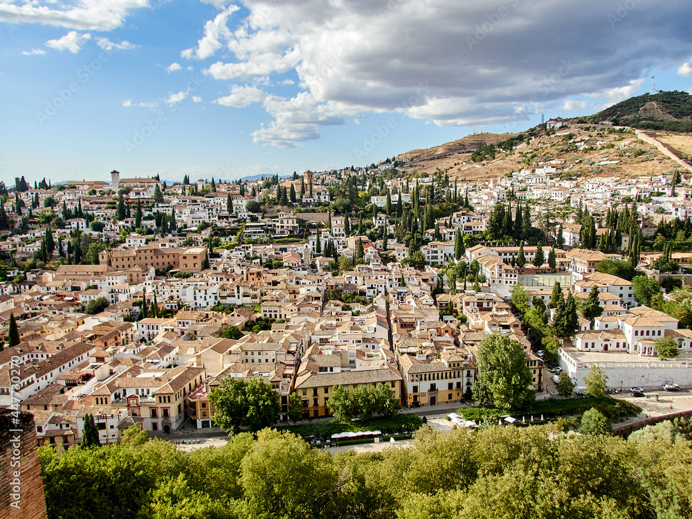 Views of the Albaicíi from a viewpoint of the Alhambra, Granada, SpaIN. 
