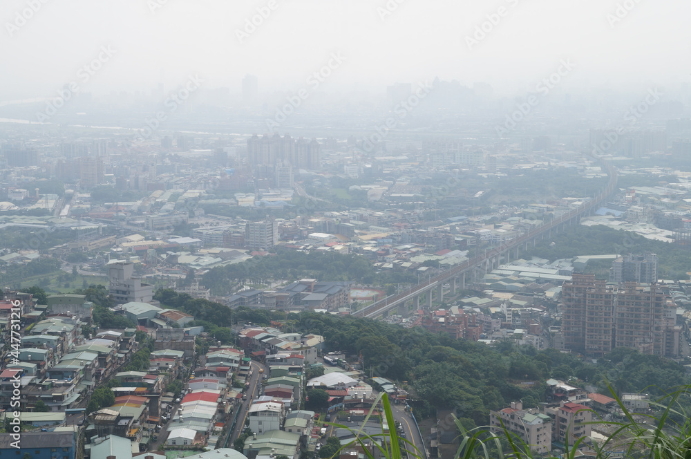 Foggy view of the New Taipei city cityscape