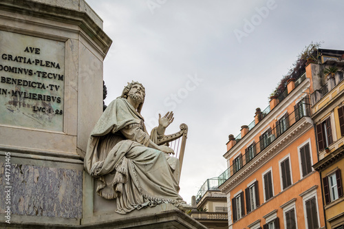 Statue of the King David at the base of the Colonna della Immacolata (Column of the Immaculate Conception) in Piazza Mignanelli, Rome, Italy