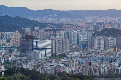 Sunset high angle view of the cityscape form Wenshan District