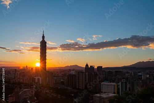 Sunset high angle view of the Xinyi District © Kit Leong