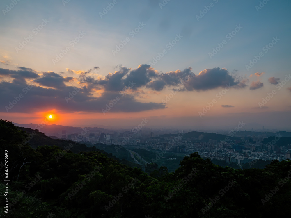 Sunset high angle view of the cityscape form Wenshan District