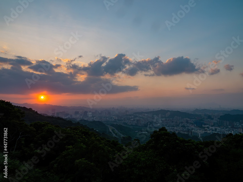Sunset high angle view of the cityscape form Wenshan District