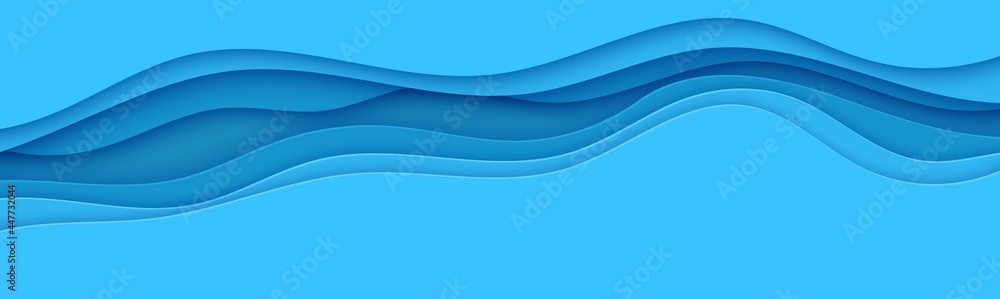 Blue abstract background in paper cut style. Layers of paper wavy water for World Oceans Day 8 June. Vector Earth posters template, ecology brochures, presentations, invitations with place for text