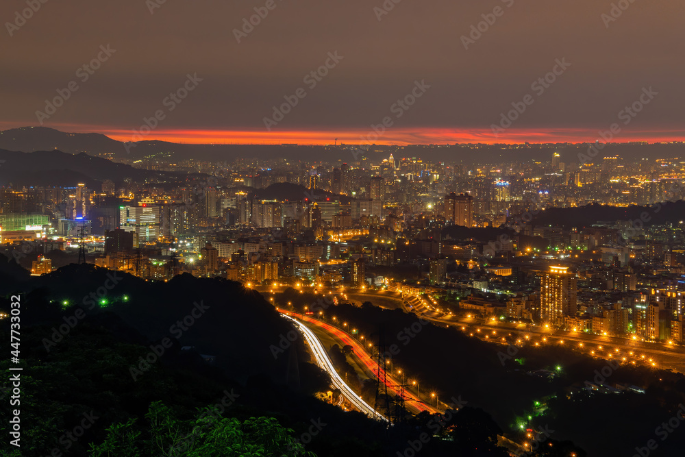 Sunset high angle view of the cityscape form Wenshan District Sunset high angle view of the cityscape form Wenshan District