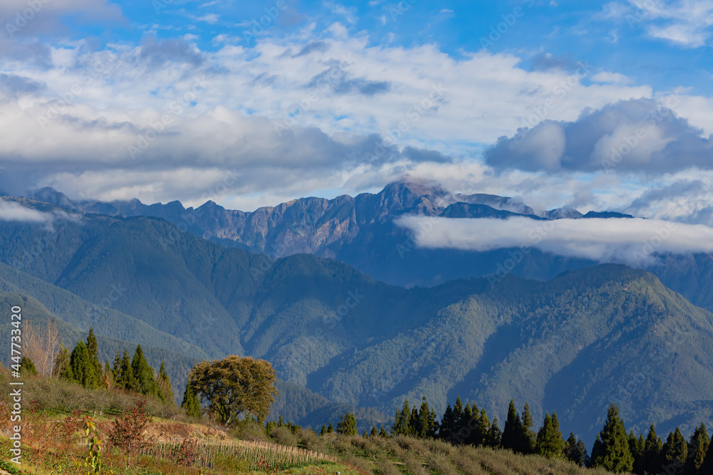 Fototapeta premium Autumn mountain landscape in Wuling Farm