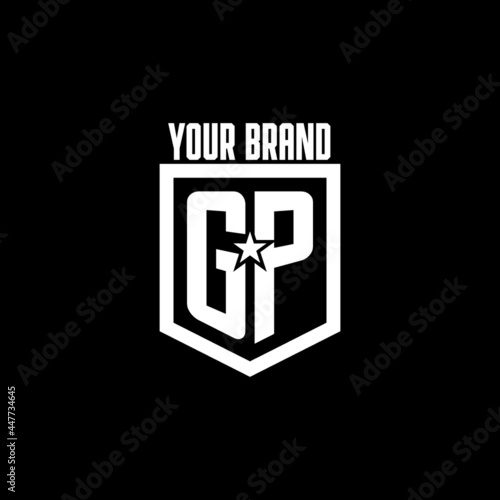 GP initial gaming logo with shield and star style design