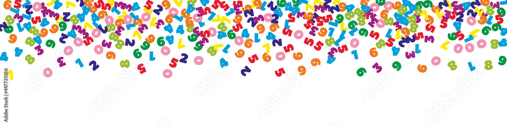 Falling colorful numbers. Math study concept with flying digits. Classic back to school mathematics banner on white background. Falling numbers vector illustration. Falling colorful numbers. Math study concept with flying digits. Classic back to school mathematics banner on white background. Falling numbers vector illustration.