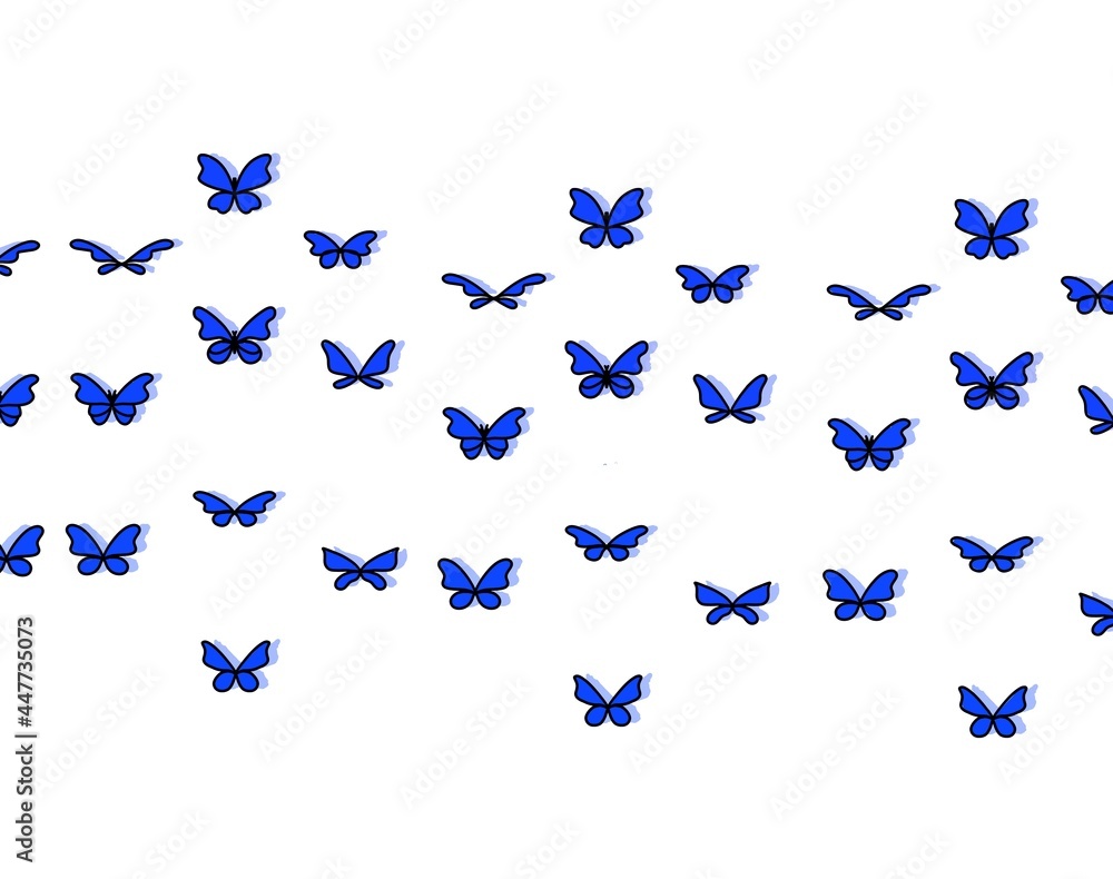 Fototapeta premium Blue butterfly pattern on white color 
