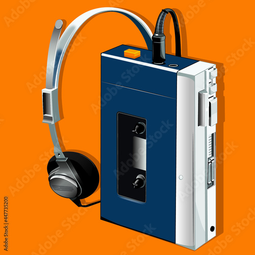 1980s nostalgic cassette player vector graphic.