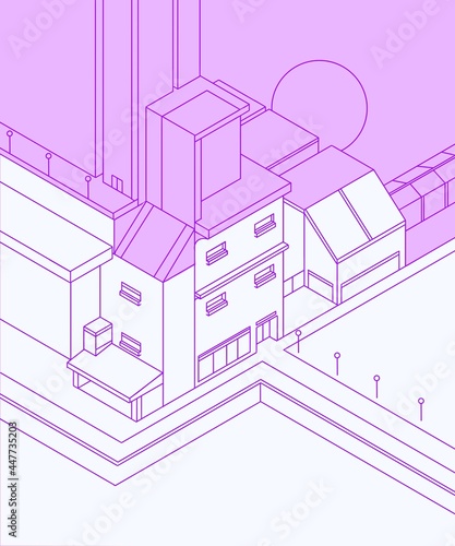 sketch of house building 3d city pink color 