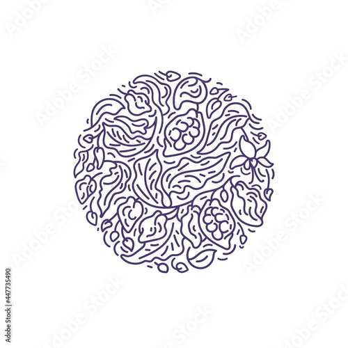 Abstract cocoa label in circle. Art line pattern