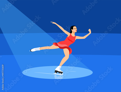 Figure skating. The girl performs in figure skating. Vector illustration