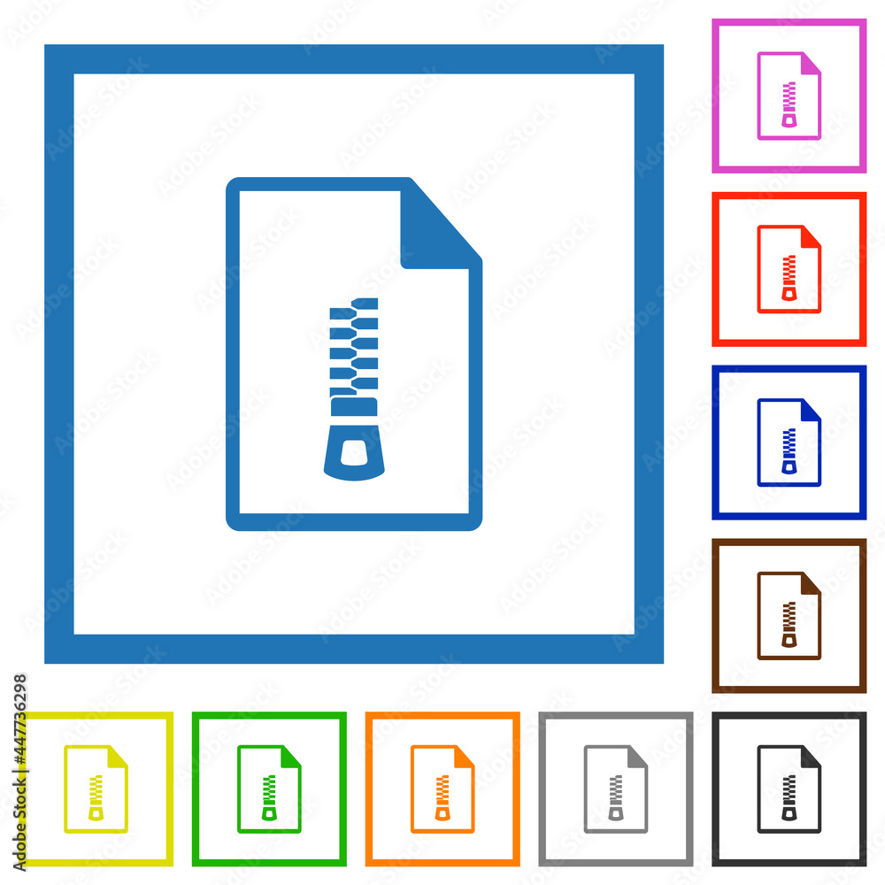 Compressed document flat framed icons Compressed document flat framed icons