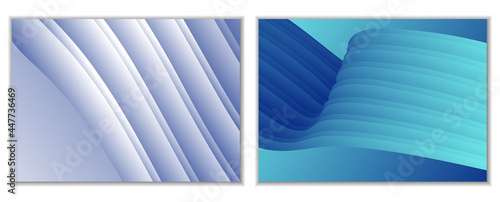 Abstract gradient waves background and folds. A set of 2 templates. 3D illustration in gentle pastel colors. Vector