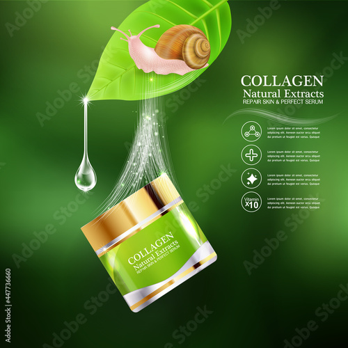 Collagen or Serum and Vitamins Template for Cosmetic Packaging Design. 