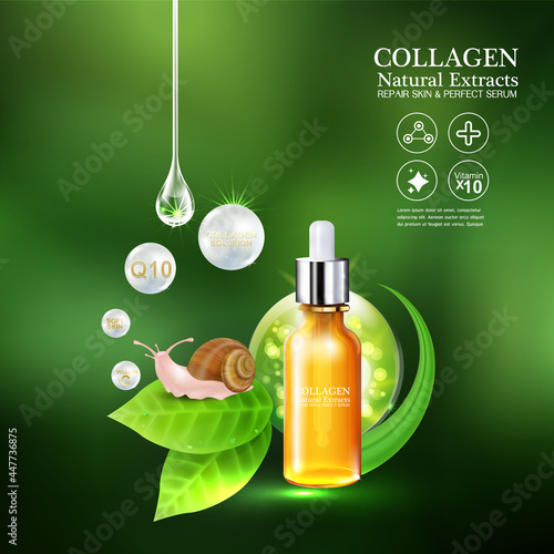 Collagen or Serum and Vitamins Template for Cosmetic Packaging Design. 