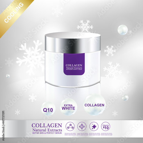 Collagen or Serum and Vitamins Template for Cosmetic Packaging Design. 