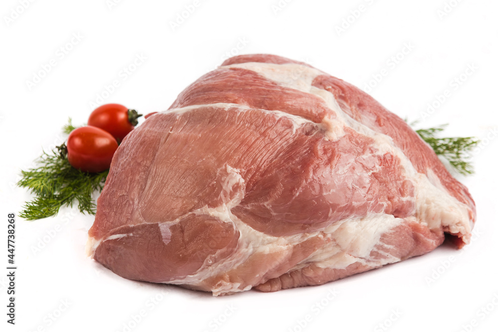 quality beautiful large piece of raw pork meat part of the carcass on white background quality beautiful large piece of raw pork meat part of the carcass on white background